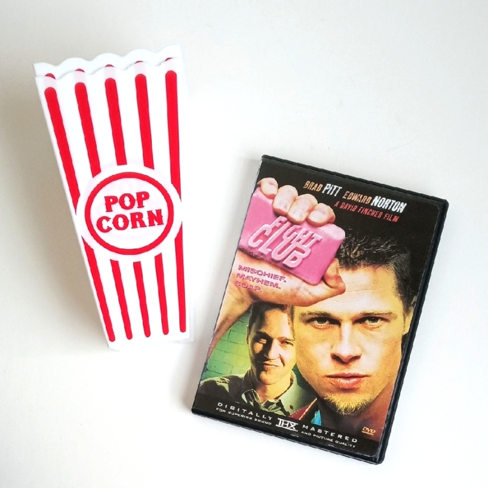 Fight Club DVD Movie & 2 New Popcorn Containers Brad Pitt Edward Norton Meatloaf